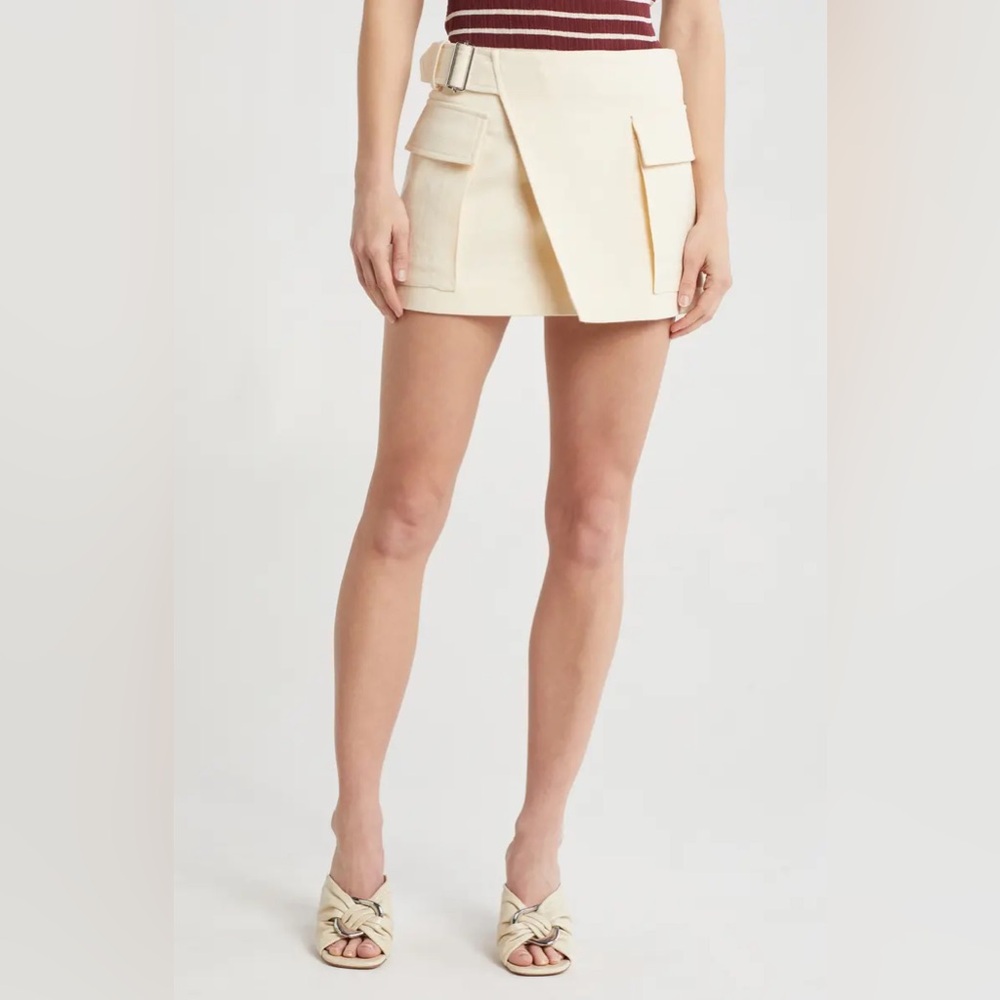 A.L.C. Conan Asymmetric lines  cargo pocket wrapped Linen Cotton Miniskirt